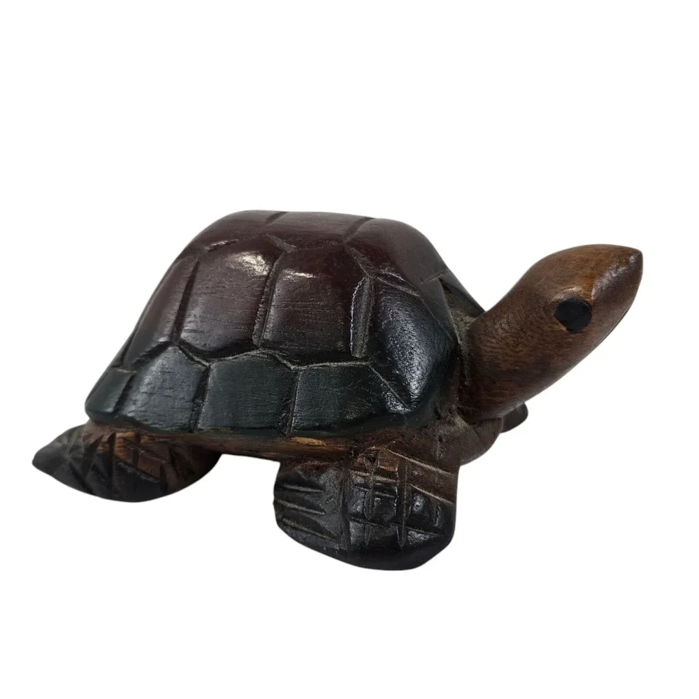 Hand Carved Wood Sea Turtle Folk Art Shelf Sitter 5x3x2.5